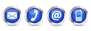 34790299 - contact us web buttons set with email, at, telephone and mobile icons on blue silver badge vector eps 10 illustration isolated on white background.